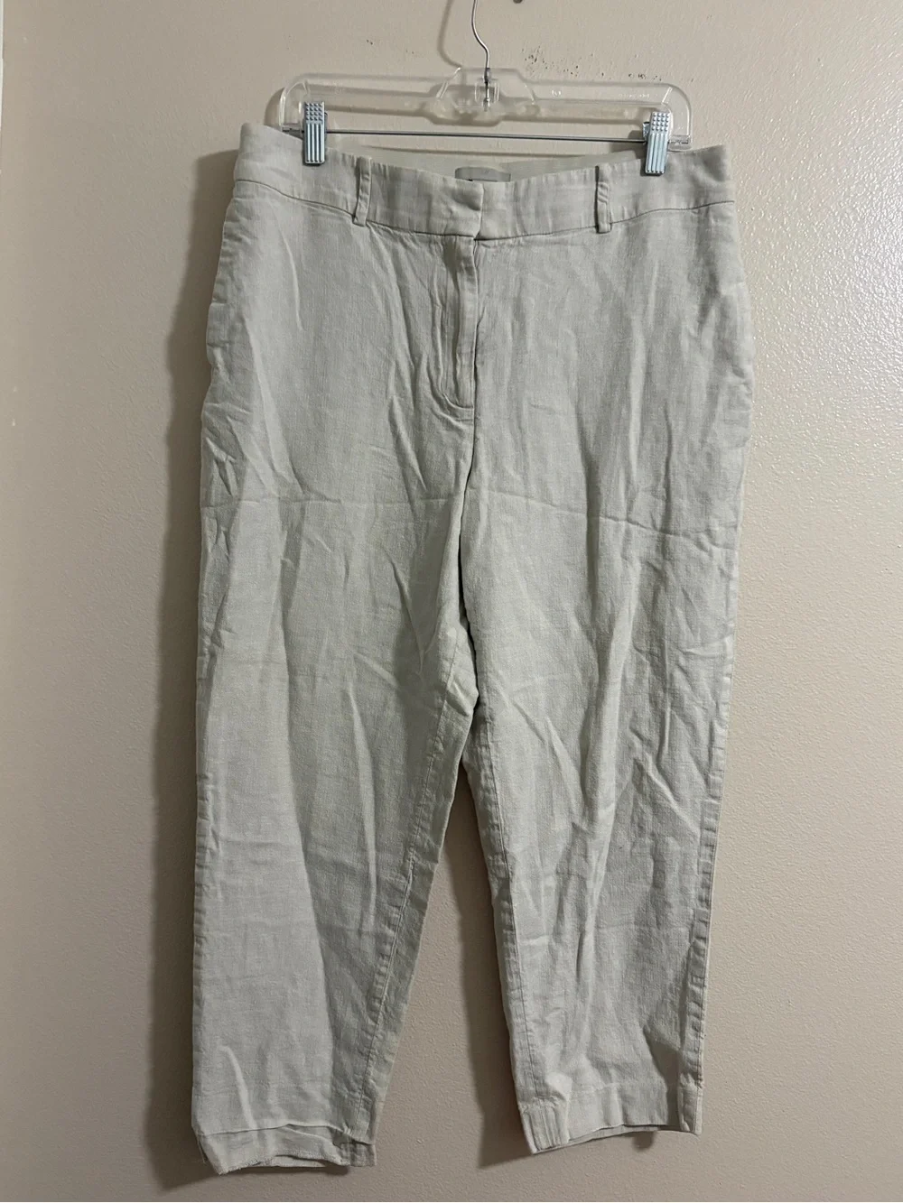 Women’s H&M Classic Crop Linen Blend Straight Leg Pants - Cream Size 12 Beach
